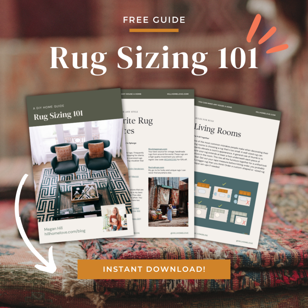 Antique rugs with overlay text and sample image of PDF download