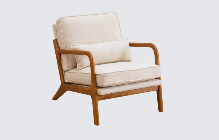 mid-century modern wood and white accent chair